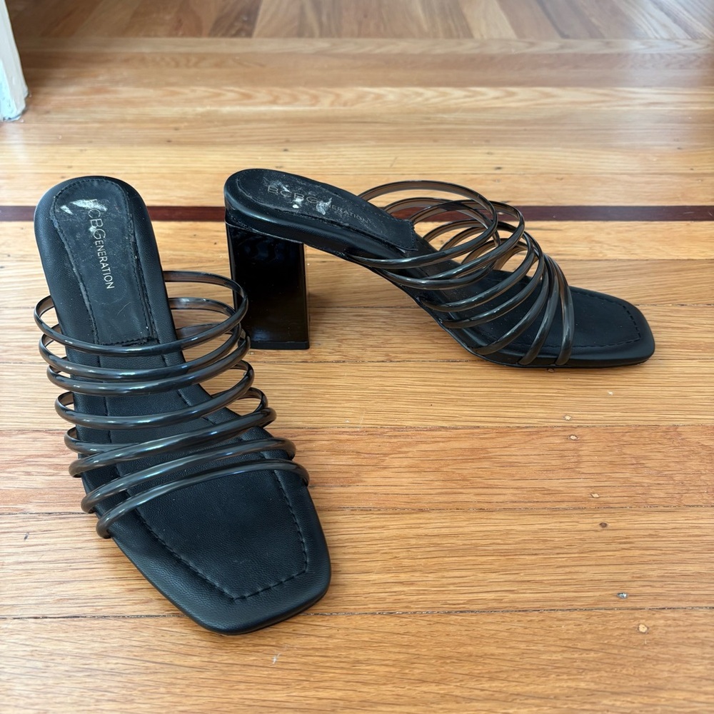 BCBGeneration Black Strappy Block Heels